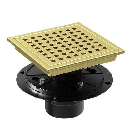 6 Inch Flange Quadrato Pattern Grate Removable Square Shower Drain Brushed Gold square drain